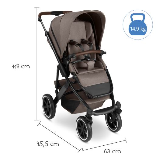 ABC Design Set passeggino 3in1 Salsa 5 Air - incluso navicella, seggiolino auto Pebble Pro, seggiolino sportivo con pacchetto accessori XXL - Pure - Nature