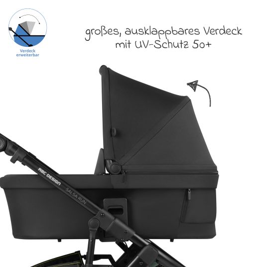 ABC Design 3in1 Kinderwagen-Set Salsa Run - Babywanne, Babyschale Tulip, Sportsitz mit XXL Zubehörpaket (mit Sportzulassung, Luftbereifung & Handbremse) - Aqua