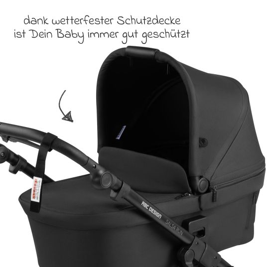 ABC Design 3in1 Kinderwagen-Set Salsa Run - Babywanne, Babyschale Tulip, Sportsitz mit XXL Zubehörpaket (mit Sportzulassung, Luftbereifung & Handbremse) - Aqua