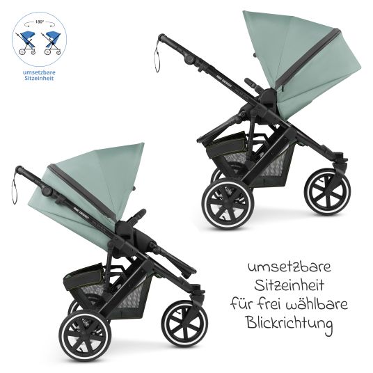 ABC Design 3in1 Kinderwagen-Set Salsa Run - Babywanne, Babyschale Tulip, Sportsitz mit XXL Zubehörpaket (mit Sportzulassung, Luftbereifung & Handbremse) - Aqua