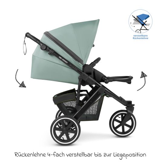 ABC Design 3in1 Kinderwagen-Set Salsa Run - Babywanne, Babyschale Tulip, Sportsitz mit XXL Zubehörpaket (mit Sportzulassung, Luftbereifung & Handbremse) - Aqua