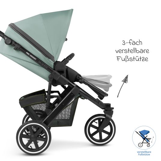 ABC Design 3in1 Kinderwagen-Set Salsa Run - Babywanne, Babyschale Tulip, Sportsitz mit XXL Zubehörpaket (mit Sportzulassung, Luftbereifung & Handbremse) - Aqua