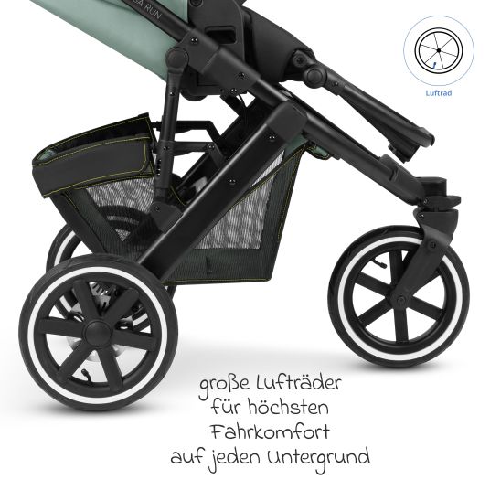 ABC Design 3in1 Kinderwagen-Set Salsa Run - Babywanne, Babyschale Tulip, Sportsitz mit XXL Zubehörpaket (mit Sportzulassung, Luftbereifung & Handbremse) - Aqua