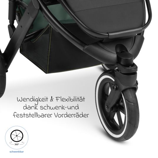 ABC Design 3in1 Kinderwagen-Set Salsa Run - Babywanne, Babyschale Tulip, Sportsitz mit XXL Zubehörpaket (mit Sportzulassung, Luftbereifung & Handbremse) - Aqua