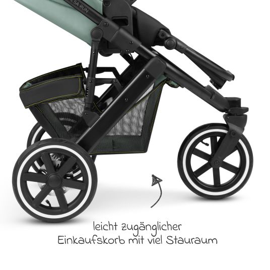 ABC Design 3in1 Kinderwagen-Set Salsa Run - Babywanne, Babyschale Tulip, Sportsitz mit XXL Zubehörpaket (mit Sportzulassung, Luftbereifung & Handbremse) - Aqua