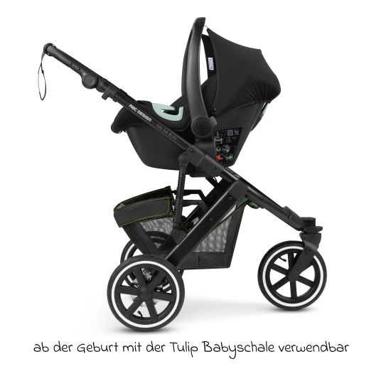 ABC Design 3in1 Kinderwagen-Set Salsa Run - Babywanne, Babyschale Tulip, Sportsitz mit XXL Zubehörpaket (mit Sportzulassung, Luftbereifung & Handbremse) - Aqua