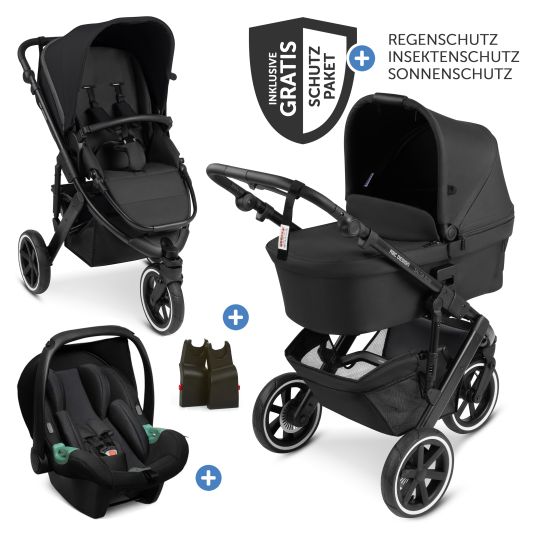 ABC Design 3in1 Kinderwagen-Set Salsa Run - Babywanne, Babyschale Tulip, Sportsitz mit XXL Zubehörpaket (mit Sportzulassung, Luftbereifung & Handbremse) - Ink