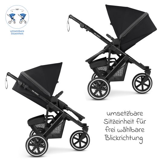 ABC Design 3in1 Kinderwagen-Set Salsa Run - Babywanne, Babyschale Tulip, Sportsitz mit XXL Zubehörpaket (mit Sportzulassung, Luftbereifung & Handbremse) - Ink