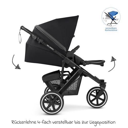 ABC Design 3in1 Kinderwagen-Set Salsa Run - Babywanne, Babyschale Tulip, Sportsitz mit XXL Zubehörpaket (mit Sportzulassung, Luftbereifung & Handbremse) - Ink