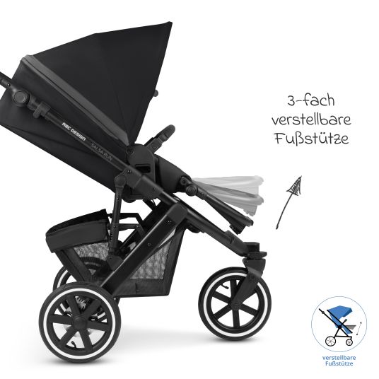 ABC Design 3in1 Kinderwagen-Set Salsa Run - Babywanne, Babyschale Tulip, Sportsitz mit XXL Zubehörpaket (mit Sportzulassung, Luftbereifung & Handbremse) - Ink