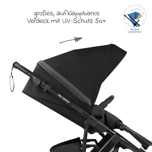 ABC Design 3in1 Kinderwagen-Set Salsa Run - Babywanne, Babyschale Tulip, Sportsitz mit XXL Zubehörpaket (mit Sportzulassung, Luftbereifung & Handbremse) - Ink