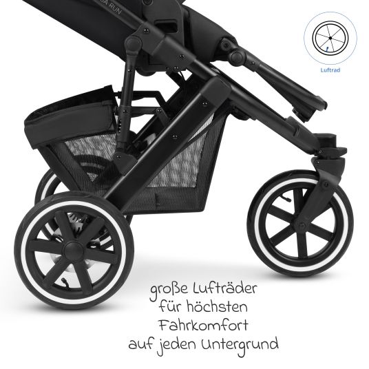 ABC Design 3in1 Kinderwagen-Set Salsa Run - Babywanne, Babyschale Tulip, Sportsitz mit XXL Zubehörpaket (mit Sportzulassung, Luftbereifung & Handbremse) - Ink