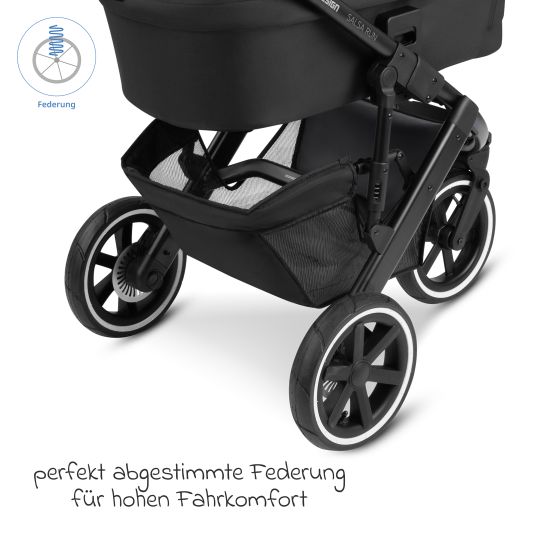 ABC Design 3in1 Kinderwagen-Set Salsa Run - Babywanne, Babyschale Tulip, Sportsitz mit XXL Zubehörpaket (mit Sportzulassung, Luftbereifung & Handbremse) - Ink