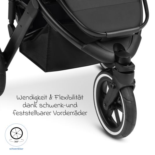 ABC Design 3in1 Kinderwagen-Set Salsa Run - Babywanne, Babyschale Tulip, Sportsitz mit XXL Zubehörpaket (mit Sportzulassung, Luftbereifung & Handbremse) - Ink