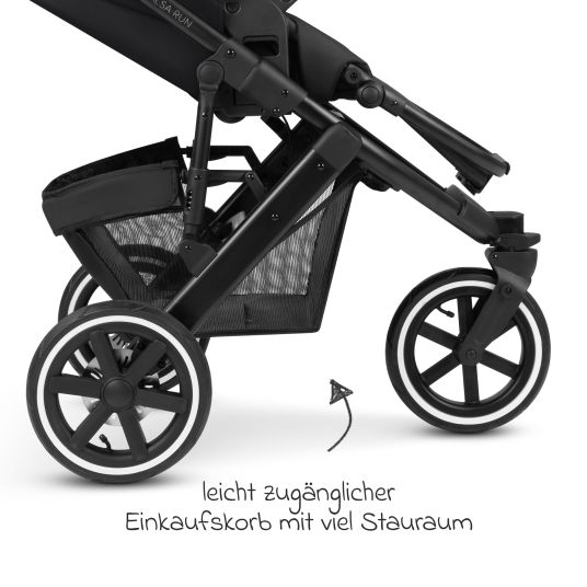 ABC Design 3in1 Kinderwagen-Set Salsa Run - Babywanne, Babyschale Tulip, Sportsitz mit XXL Zubehörpaket (mit Sportzulassung, Luftbereifung & Handbremse) - Ink