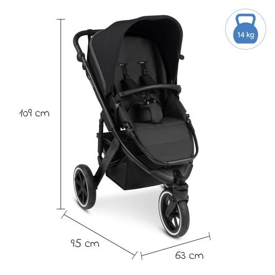 ABC Design 3in1 Kinderwagen-Set Salsa Run - Babywanne, Babyschale Tulip, Sportsitz mit XXL Zubehörpaket (mit Sportzulassung, Luftbereifung & Handbremse) - Ink