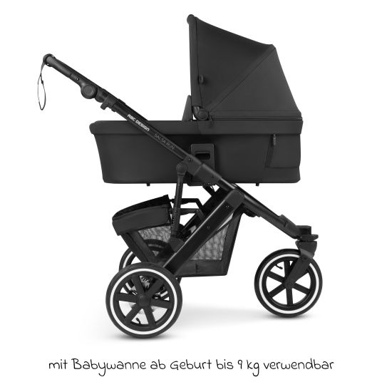 ABC Design 3in1 Kinderwagen-Set Salsa Run - Babywanne, Babyschale Tulip, Sportsitz mit XXL Zubehörpaket (mit Sportzulassung, Luftbereifung & Handbremse) - Ink