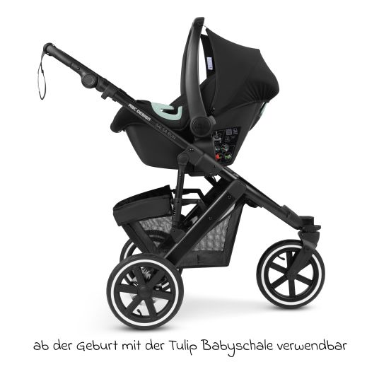 ABC Design 3in1 Kinderwagen-Set Salsa Run - Babywanne, Babyschale Tulip, Sportsitz mit XXL Zubehörpaket (mit Sportzulassung, Luftbereifung & Handbremse) - Ink