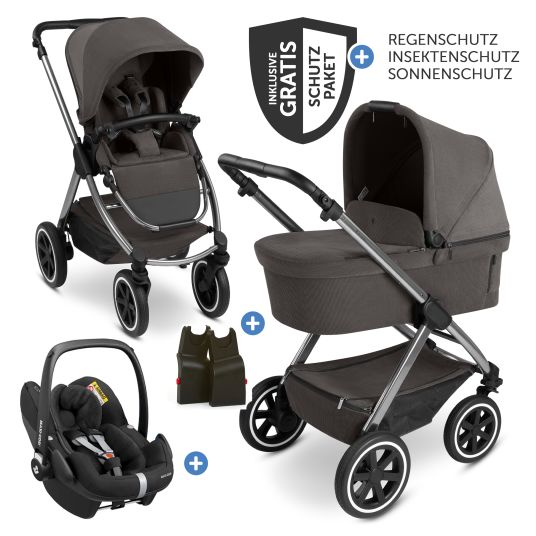 ABC Design 3in1 stroller set Samba 2 - incl. carrycot, car seat Pebble Pro, sports seat with XXL accessory package - Almond