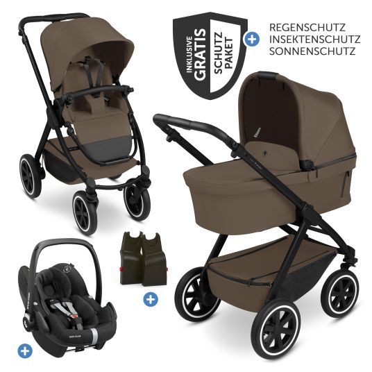 ABC Design 3in1 stroller set Samba 2 - incl. carrycot, Pebble Pro car seat, sports seat with XXL accessory pack - Dark Brown