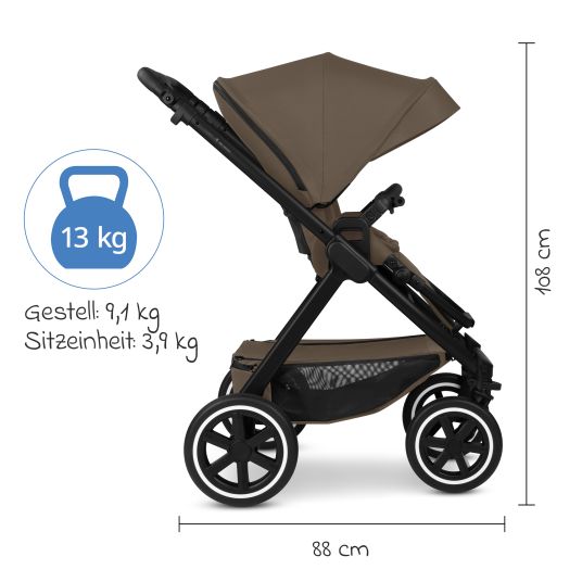 ABC Design 3in1 stroller set Samba 2 - incl. carrycot, Pebble Pro car seat, sports seat with XXL accessory pack - Dark Brown