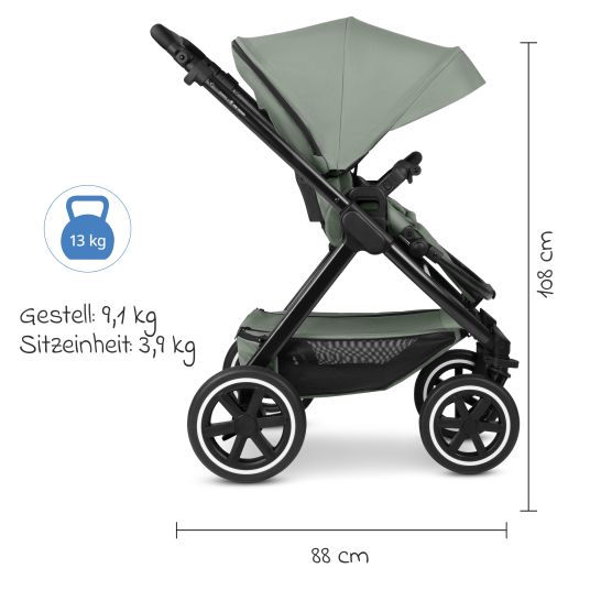 ABC Design Set passeggino 3in1 Samba 2 - incluso navicella, seggiolino auto Pebble Pro, seggiolino sportivo con pacchetto accessori XXL - Pino