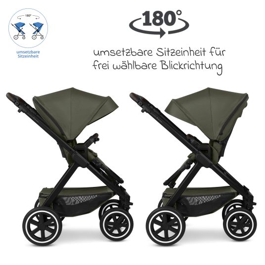 ABC Design Set passeggino 3in1 Samba 2 - incluso navicella, seggiolino auto Pebble Pro, seggiolino sportivo con pacchetto accessori XXL - Pure - Avocado