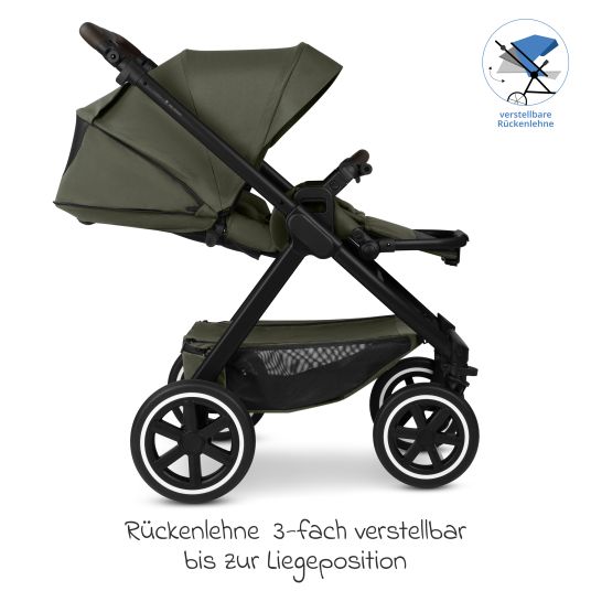 ABC Design Set passeggino 3in1 Samba 2 - incluso navicella, seggiolino auto Pebble Pro, seggiolino sportivo con pacchetto accessori XXL - Pure - Avocado