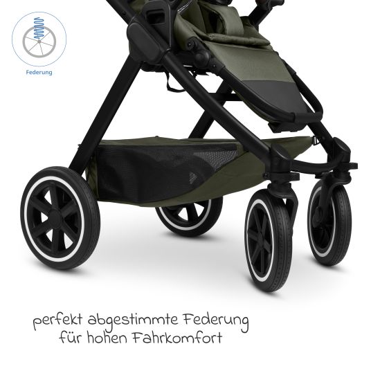 ABC Design Set passeggino 3in1 Samba 2 - incluso navicella, seggiolino auto Pebble Pro, seggiolino sportivo con pacchetto accessori XXL - Pure - Avocado