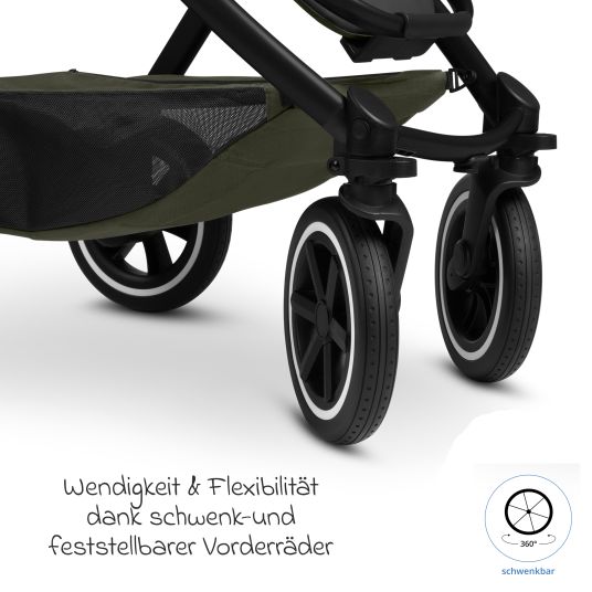 ABC Design Set passeggino 3in1 Samba 2 - incluso navicella, seggiolino auto Pebble Pro, seggiolino sportivo con pacchetto accessori XXL - Pure - Avocado