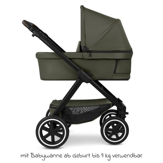 ABC Design Set passeggino 3in1 Samba 2 - incluso navicella, seggiolino auto Pebble Pro, seggiolino sportivo con pacchetto accessori XXL - Pure - Avocado