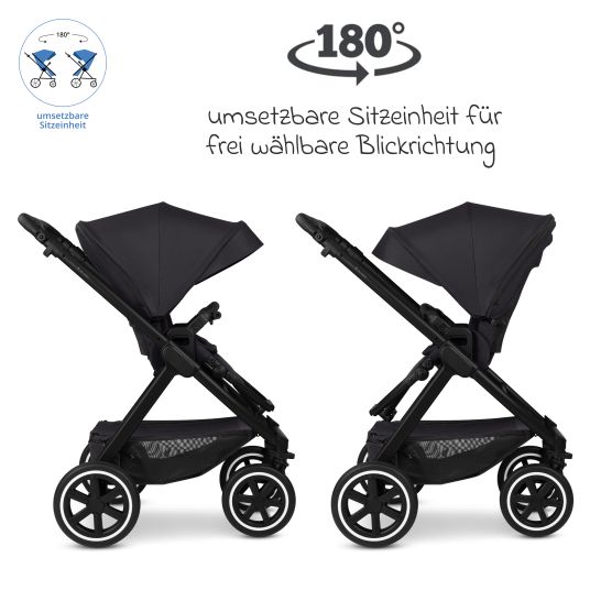 ABC Design Set passeggino 3in1 Samba 2 - incluso navicella, seggiolino auto Pebble Pro, seggiolino sportivo con pacchetto accessori XXL - Pure - Coal