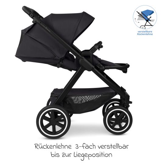 ABC Design Set passeggino 3in1 Samba 2 - incluso navicella, seggiolino auto Pebble Pro, seggiolino sportivo con pacchetto accessori XXL - Pure - Coal