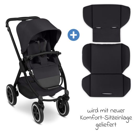 ABC Design Set passeggino 3in1 Samba 2 - incluso navicella, seggiolino auto Pebble Pro, seggiolino sportivo con pacchetto accessori XXL - Pure - Coal