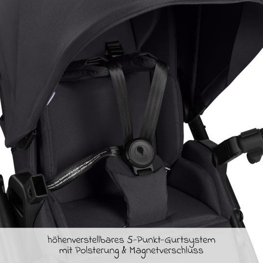 ABC Design Set passeggino 3in1 Samba 2 - incluso navicella, seggiolino auto Pebble Pro, seggiolino sportivo con pacchetto accessori XXL - Pure - Coal