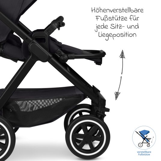 ABC Design Set passeggino 3in1 Samba 2 - incluso navicella, seggiolino auto Pebble Pro, seggiolino sportivo con pacchetto accessori XXL - Pure - Coal