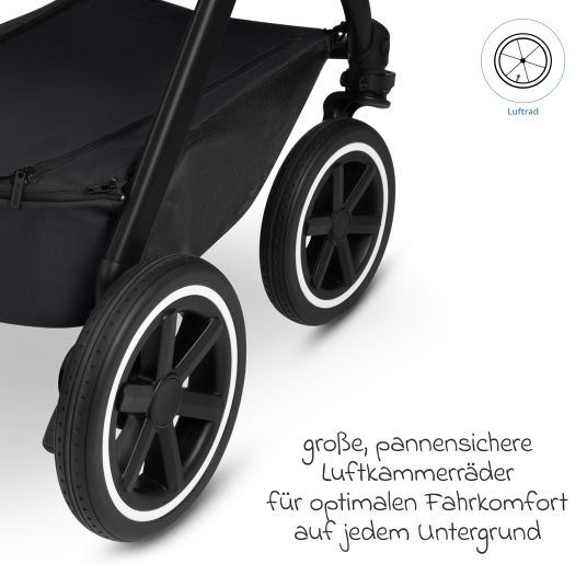 ABC Design Set passeggino 3in1 Samba 2 - incluso navicella, seggiolino auto Pebble Pro, seggiolino sportivo con pacchetto accessori XXL - Pure - Coal