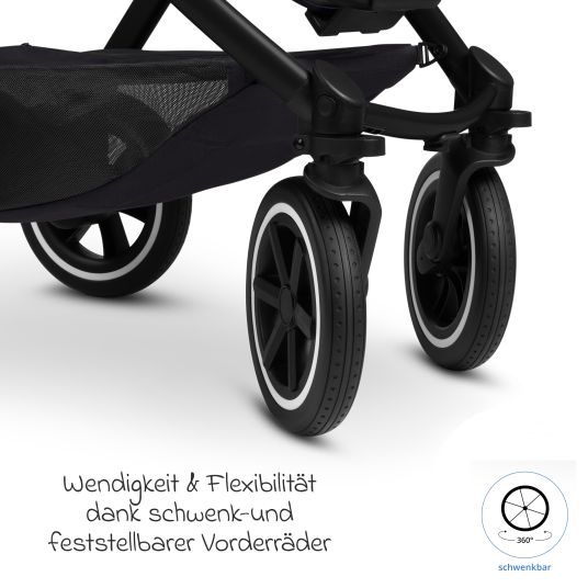 ABC Design Set passeggino 3in1 Samba 2 - incluso navicella, seggiolino auto Pebble Pro, seggiolino sportivo con pacchetto accessori XXL - Pure - Coal