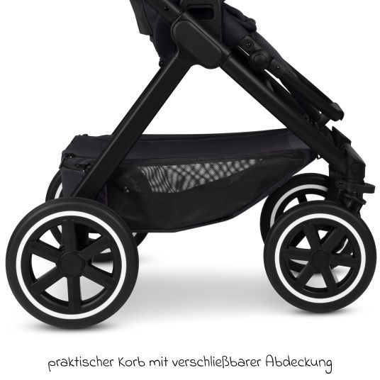 ABC Design Set passeggino 3in1 Samba 2 - incluso navicella, seggiolino auto Pebble Pro, seggiolino sportivo con pacchetto accessori XXL - Pure - Coal