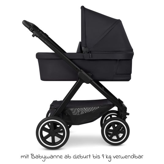 ABC Design Set passeggino 3in1 Samba 2 - incluso navicella, seggiolino auto Pebble Pro, seggiolino sportivo con pacchetto accessori XXL - Pure - Coal