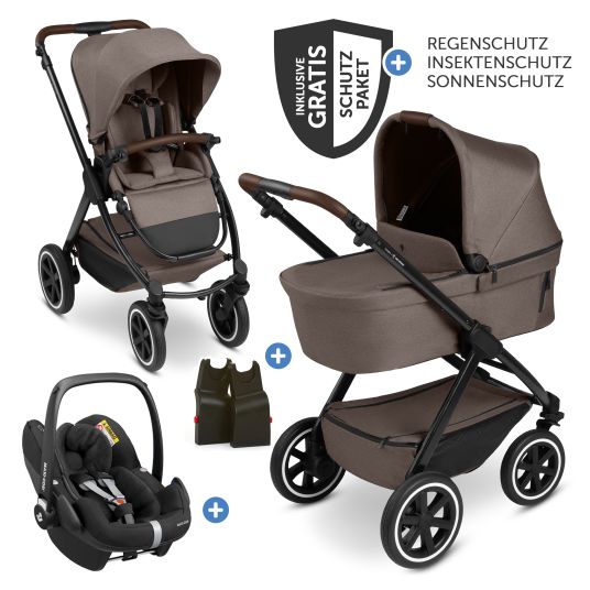 ABC Design 3in1 Kinderwagen-Set Samba 2 - inkl. Babywanne, Autositz Pebble Pro, Sportsitz mit XXL Zubehörpaket - Pure - Nature