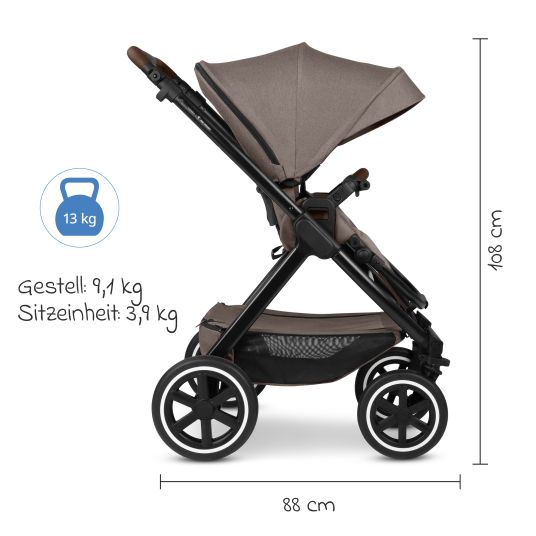 ABC Design 3in1 Kinderwagen-Set Samba 2 - inkl. Babywanne, Autositz Pebble Pro, Sportsitz mit XXL Zubehörpaket - Pure - Nature