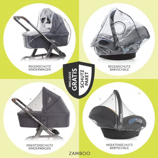 ABC Design 3in1 Kinderwagen-Set Samba - inkl. Babyschale Tulip & XXL Zubehörpaket - Fashion Edition - Smaragd
