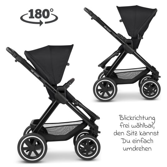 ABC Design Set passeggino Samba 3in1 - include navicella, seggiolino Pebble Pro, seggiolino sportivo, giocattolo da afferrare, libro del passeggino e pacchetto accessori XXL - Ink