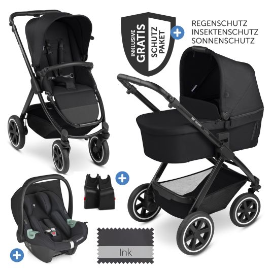 ABC Design 3in1 Samba baby carriage set - incl. carrycot, Tulip car seat, sports seat and XXL accessory pack - Ink