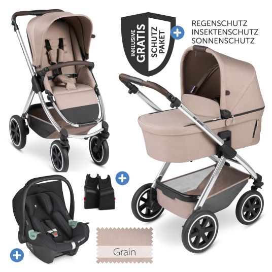 ABC Design 3in1 Samba baby carriage set - incl. carrycot, Tulip car seat, sports seat and XXL accessory pack - Pure Edition - Grain