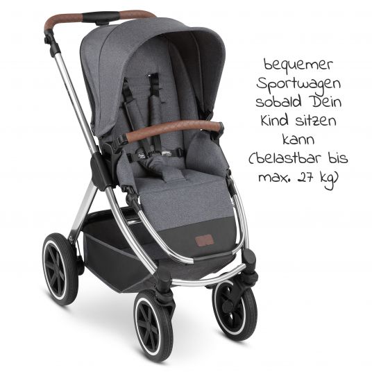 ABC Design 3in1 Kinderwagen-Set Samba - inkl. Babywanne, Autositz Tulip, Sportsitz und Zubehörpaket - Diamond Edition - Asphalt