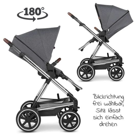 ABC Design 3in1 Kinderwagen-Set Vicon 4 Air - inkl. Babywanne, Autositz Tulip, Sportsitz und XXL Zubehörpaket - Asphalt