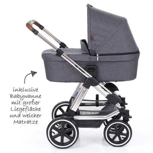 ABC Design 3in1 Kinderwagen-Set Viper 4 - Diamond Special Edition - inkl. Babywanne, Babyschale & Zubehörpaket - Asphalt