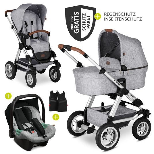 ABC Design 3in1 stroller set Viper 4 with pneumatic wheels - incl. infant carrier Tulip & XXL accessories package - Graphite Grey